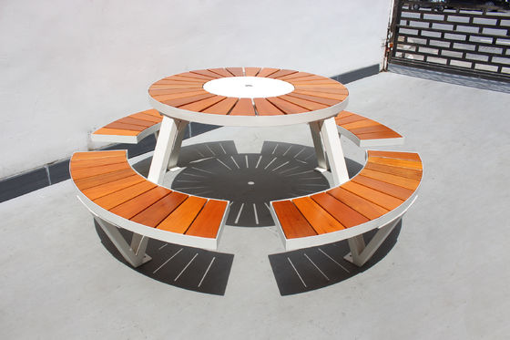 Commercial School Wood Outdoor Picnic Tables With Umbrella Hole