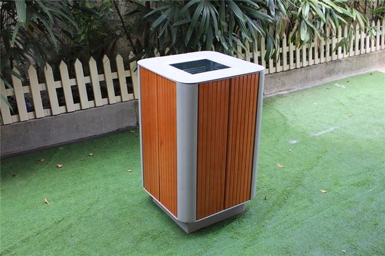 Metal Hardwood Street Outdoor Waste Bin With 450x450x750mm Size