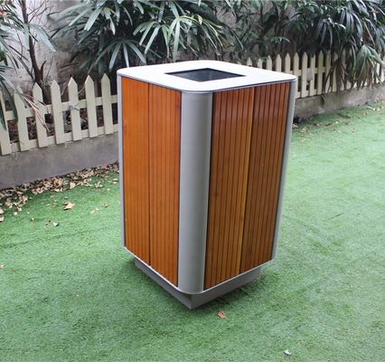 Metal Hardwood Street Outdoor Waste Bin With 450x450x750mm Size