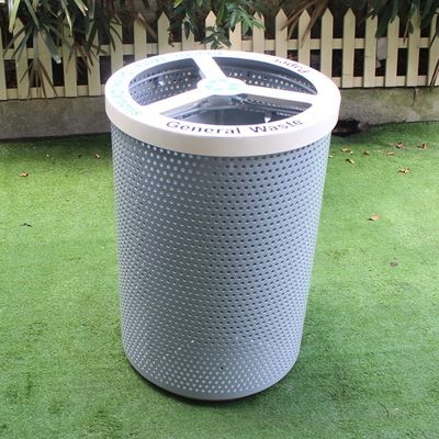 Perforated Metal Recycle Waste Bin , 3 Compartment Garbage Can For Patio Outdoor