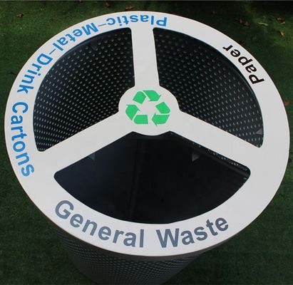Perforated Metal Recycle Waste Bin , 3 Compartment Garbage Can For Patio Outdoor