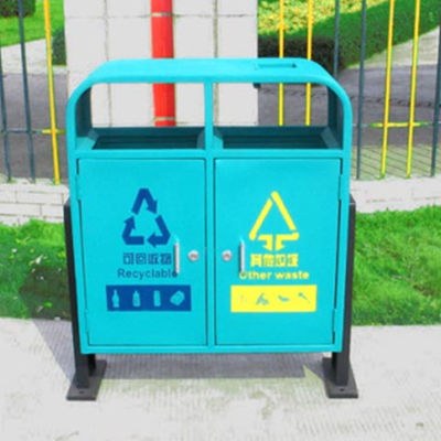 Outdoor Metal 2 Compartment Garbage Can With Iron Mild Steel Material