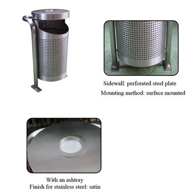 Stainless Steel Commercial Outdoor Trash Cans Rustproof For Garden Park