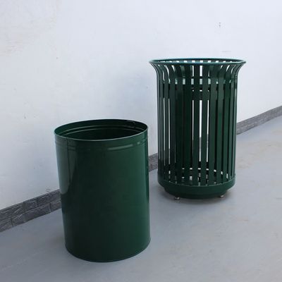Powder Coating Metallic Outdoor Trash Cans With Lid 978Mm Height