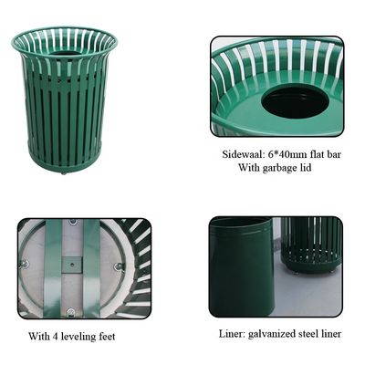 Powder Coating Metallic Outdoor Trash Cans With Lid 978Mm Height