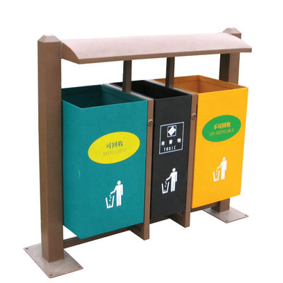 Surface Mounted Metal Outdoor Trash Bin Rectangular Shape For Public