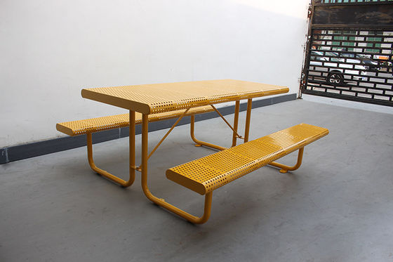 Perforated Steel Outdoor Picnic Table With Benches Surface Mounted Free Standing