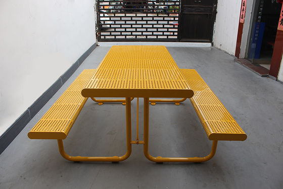 Perforated Steel Outdoor Picnic Table With Benches Surface Mounted Free Standing