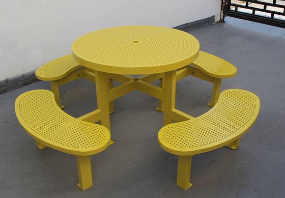 Customized Round Outdoor Picnic Tables , Metal Table And Bench Set With Parasol