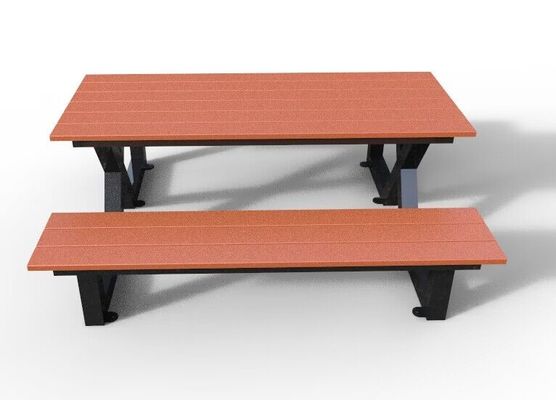 Modern Outdoor Bench Table Set , Wood Metal Composite Picnic Tables And Benches