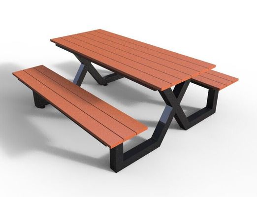 Modern Outdoor Bench Table Set , Wood Metal Composite Picnic Tables And Benches