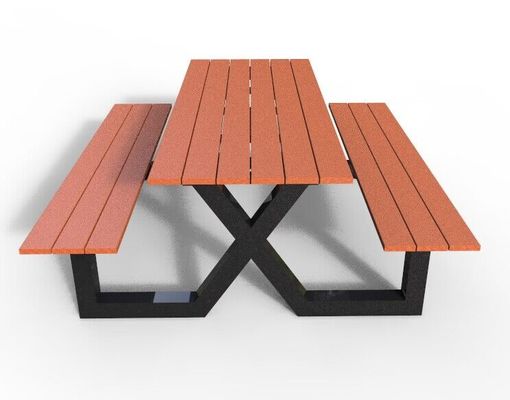 Modern Outdoor Bench Table Set , Wood Metal Composite Picnic Tables And Benches