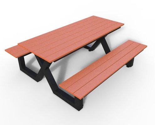 Modern Outdoor Bench Table Set , Wood Metal Composite Picnic Tables And Benches