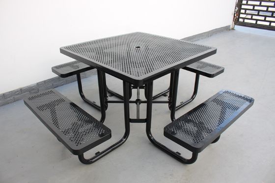 Metal Outdoor Picnic Tables Bench Set Square Shape For Park