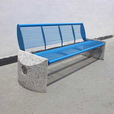 3 Seater Outdoor Steel Park Benches Seats With Backrest Cement Stone Base