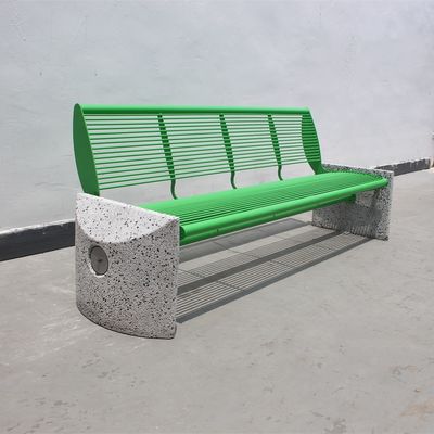 3 Seater Outdoor Steel Park Benches Seats With Backrest Cement Stone Base