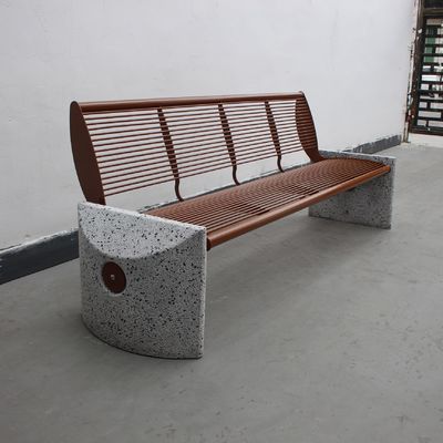 3 Seater Outdoor Steel Park Benches Seats With Backrest Cement Stone Base