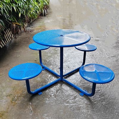 Outdoor Metal Steel Round Table And Stool , Steel Picnic Table With Four Stools