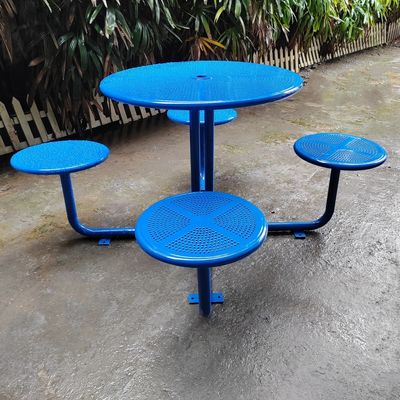 Outdoor Metal Steel Round Table And Stool , Steel Picnic Table With Four Stools