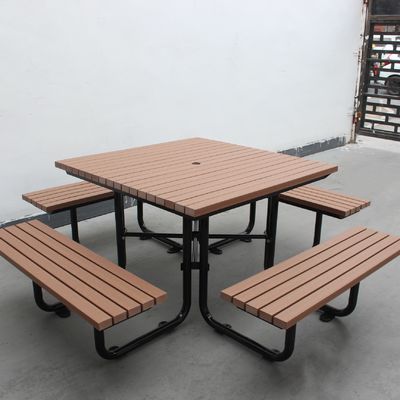 Picnic Table With Four Benches Mild Steel Frame With Recycled Plastic Wood / HDPE Slats