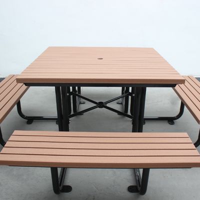 Picnic Table With Four Benches Mild Steel Frame With Recycled Plastic Wood / HDPE Slats