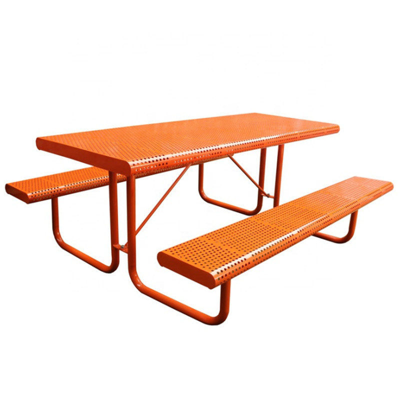 Outdoor Furniture Expanded Metal 6ft 8ft Long Rectangular Picnic Table Powder coated Steel Restaurant Outside Table