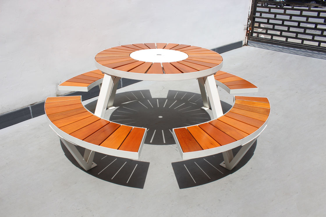 Commercial School Wood Outdoor Picnic Tables With Umbrella Hole