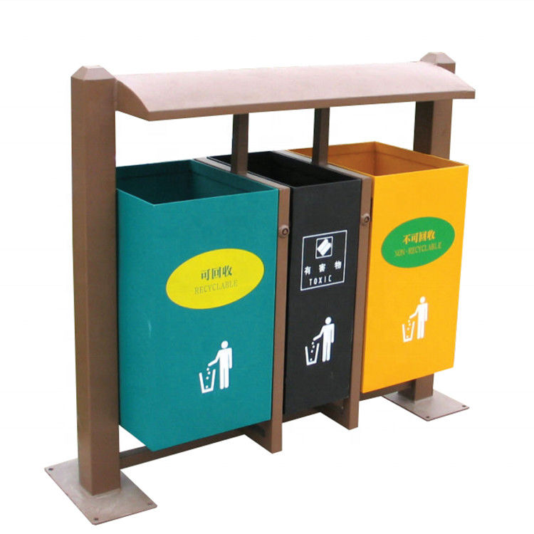 Surface Mounted Metal Outdoor Trash Bin Rectangular Shape For Public