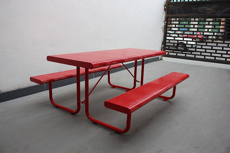 Perforated Steel Outdoor Picnic Table With Benches Surface Mounted Free Standing