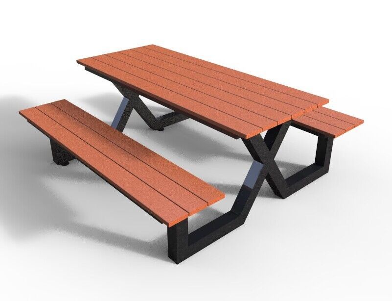 Modern Outdoor Bench Table Set , Wood Metal Composite Picnic Tables And Benches