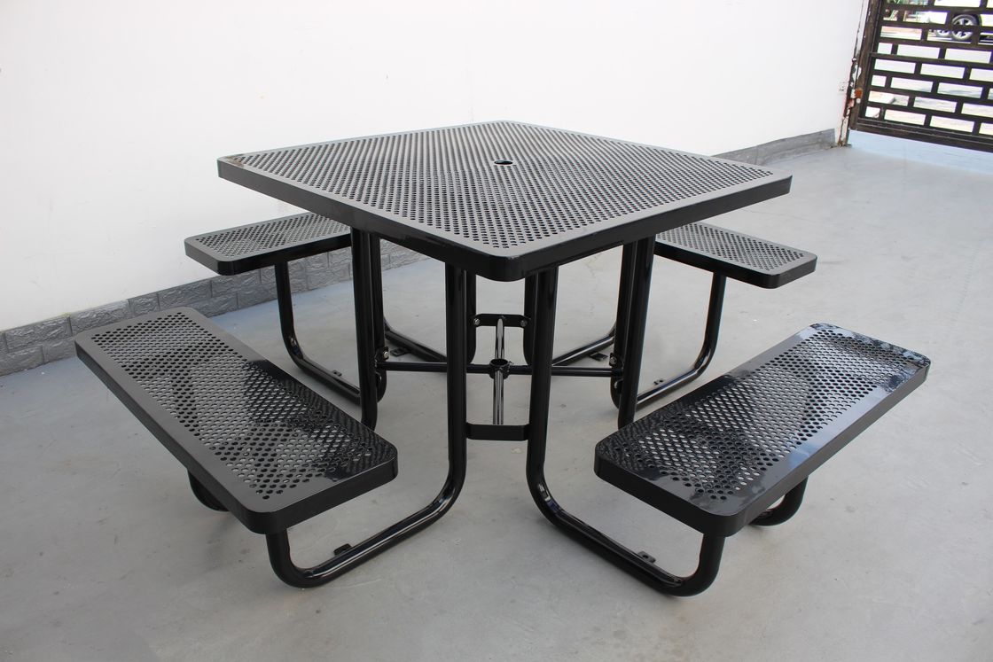 Metal Outdoor Picnic Tables Bench Set Square Shape For Park