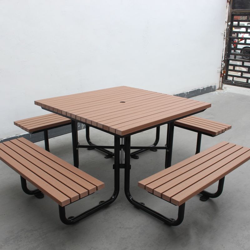 Picnic Table With Four Benches Mild Steel Frame With Recycled Plastic Wood / HDPE Slats